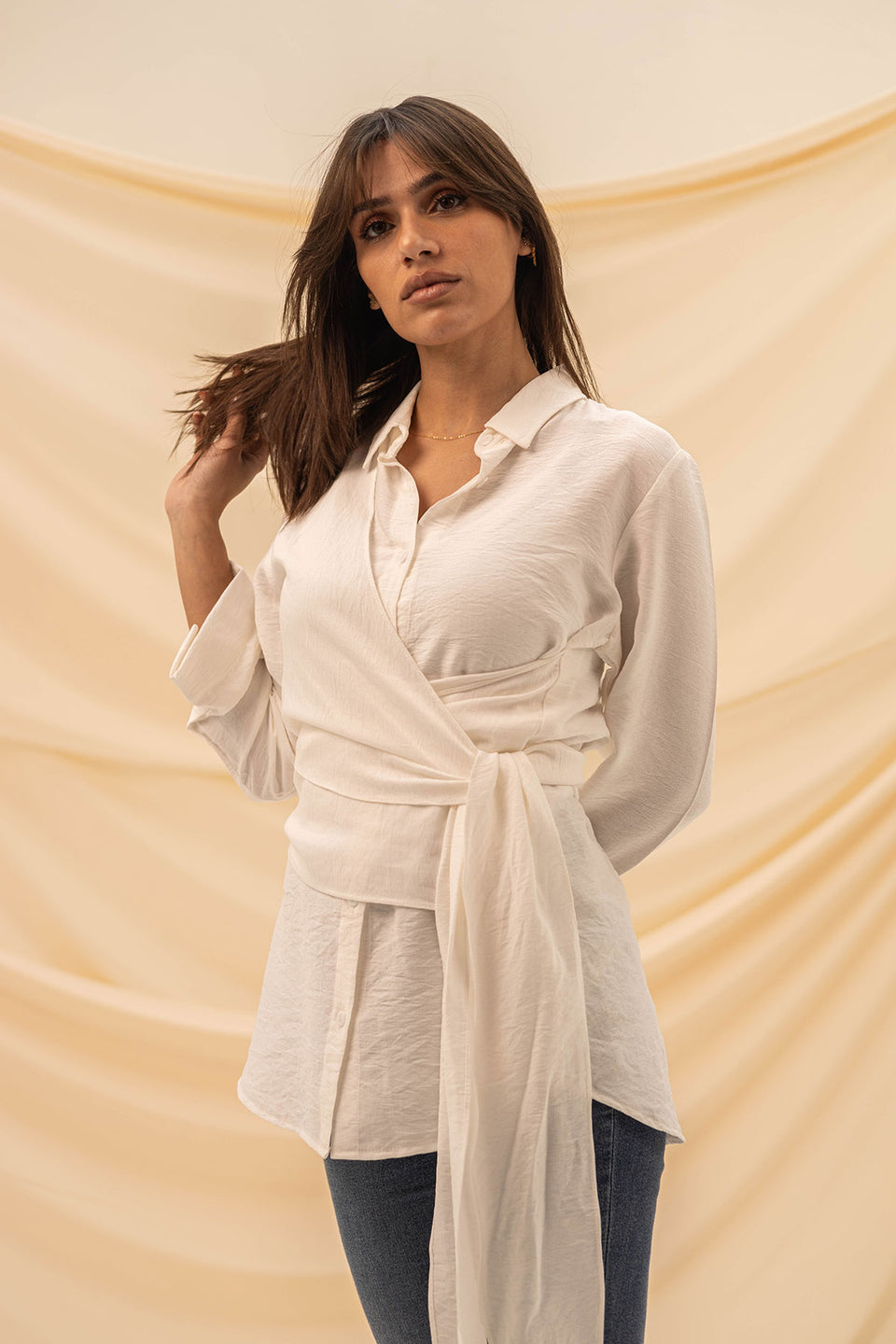 White Wrapped Tied Blouse