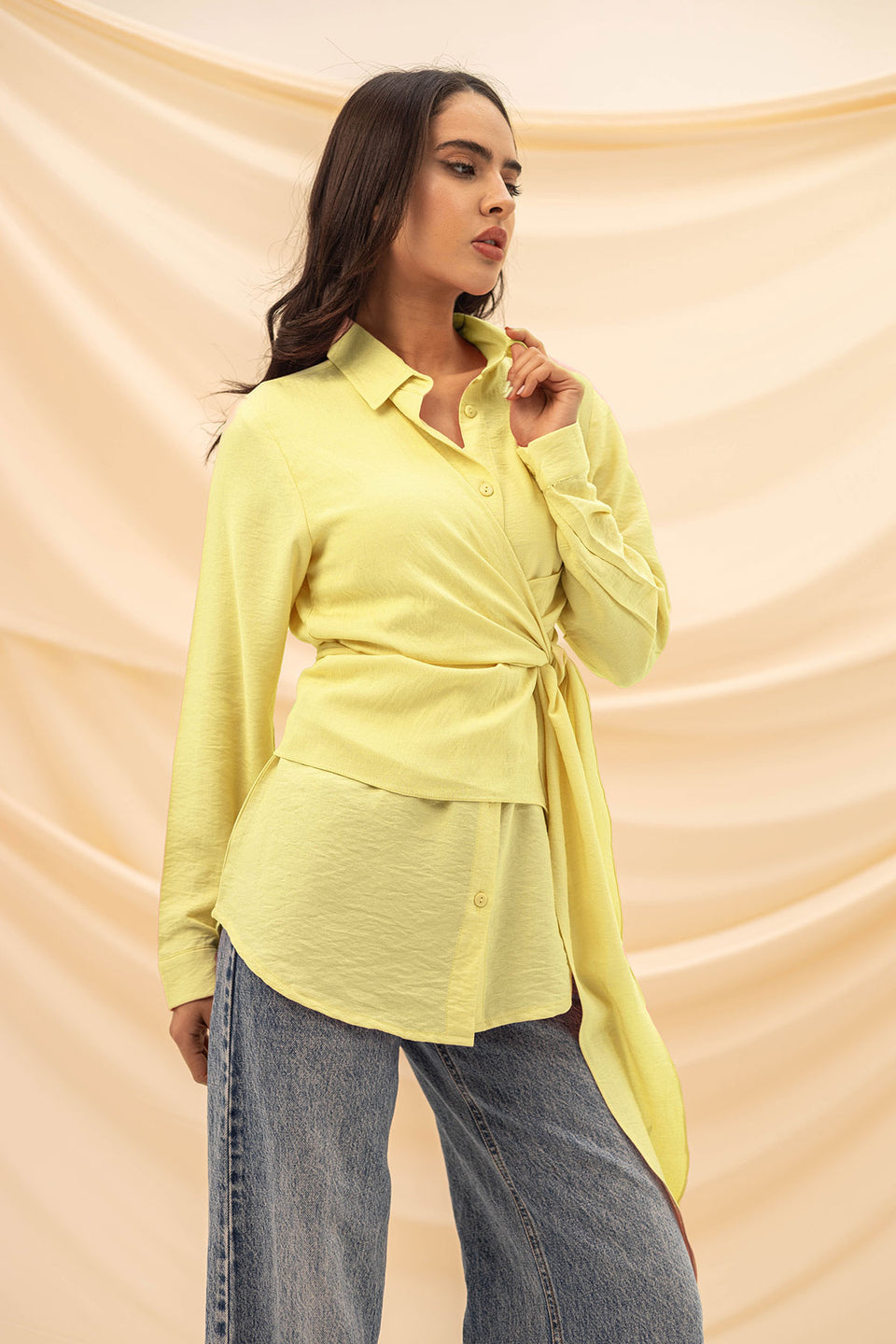 Yellow Wrapped Tied Blouse