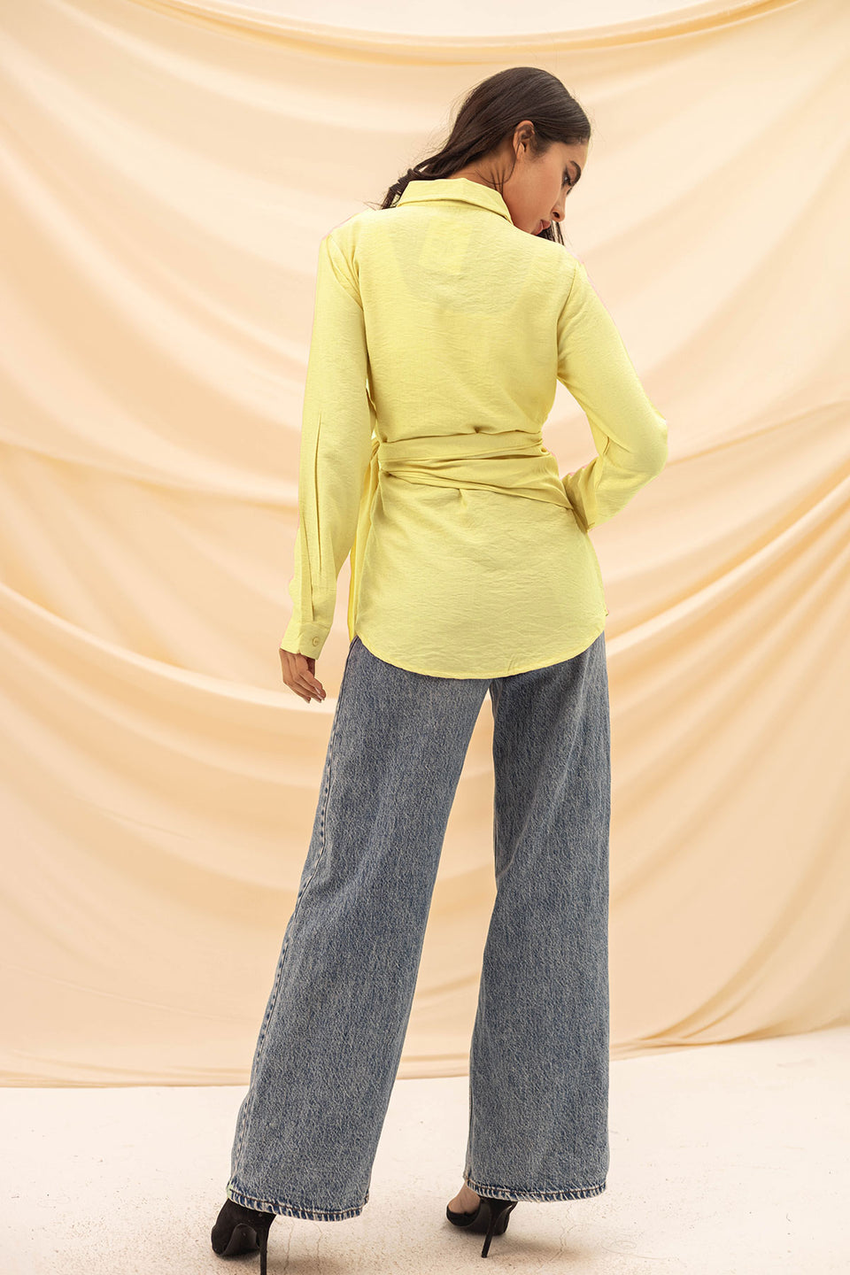 Yellow Wrapped Tied Blouse