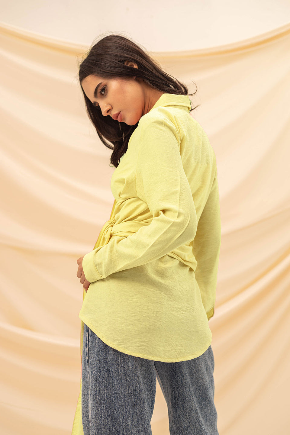 Yellow Wrapped Tied Blouse