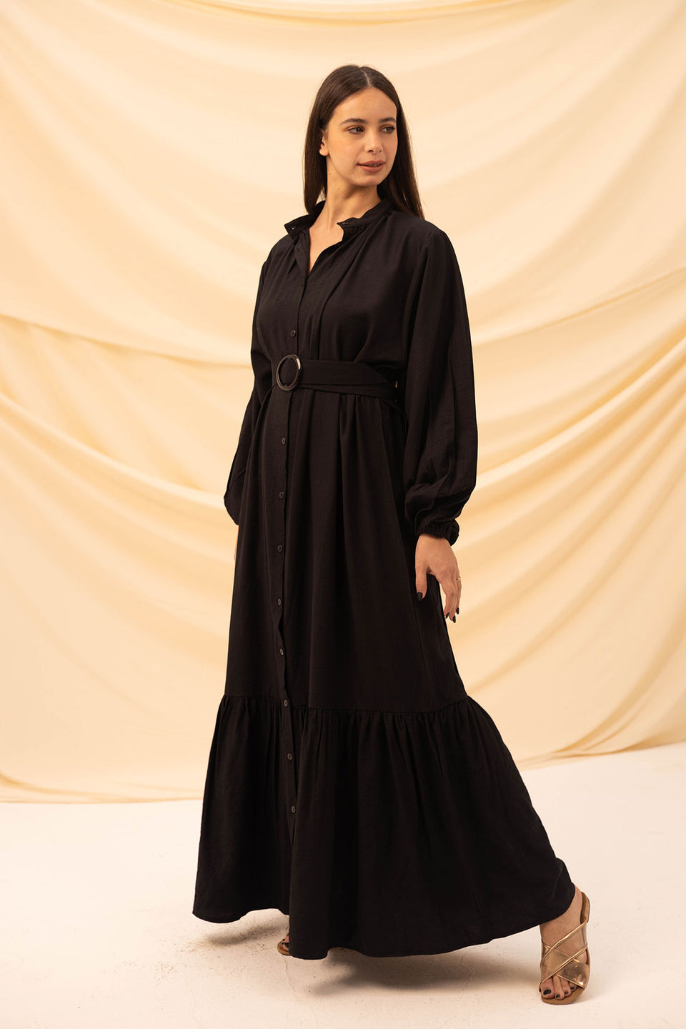 Black Linen Dress With Belt