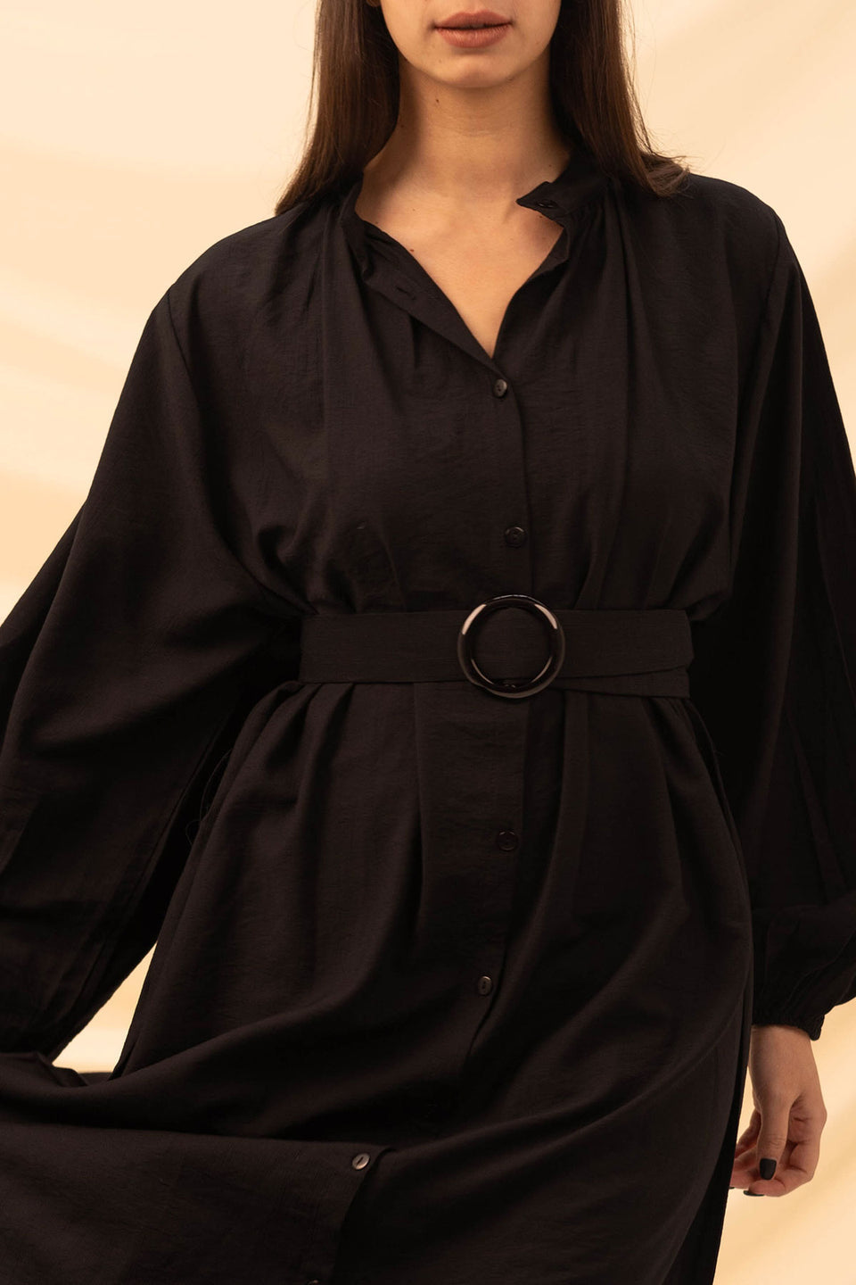 Black Linen Dress With Belt