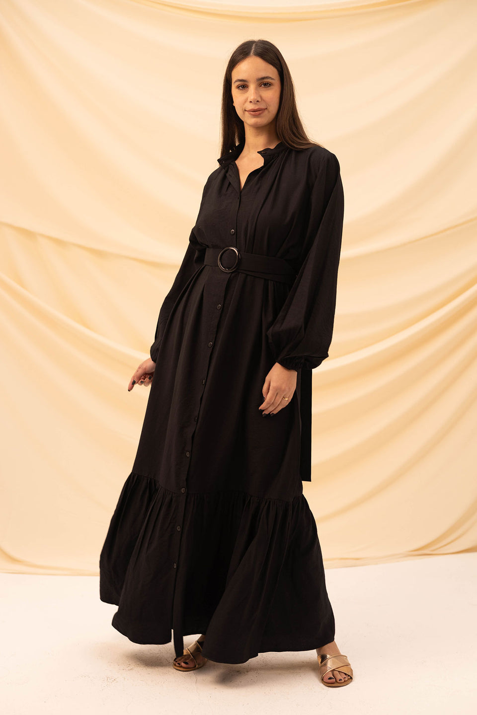 Black Linen Dress With Belt