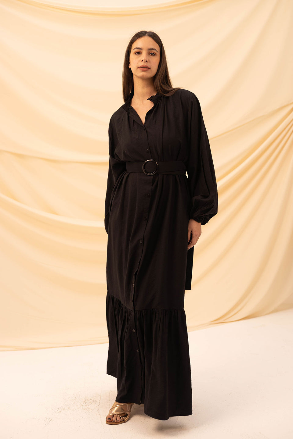 Black Linen Dress With Belt