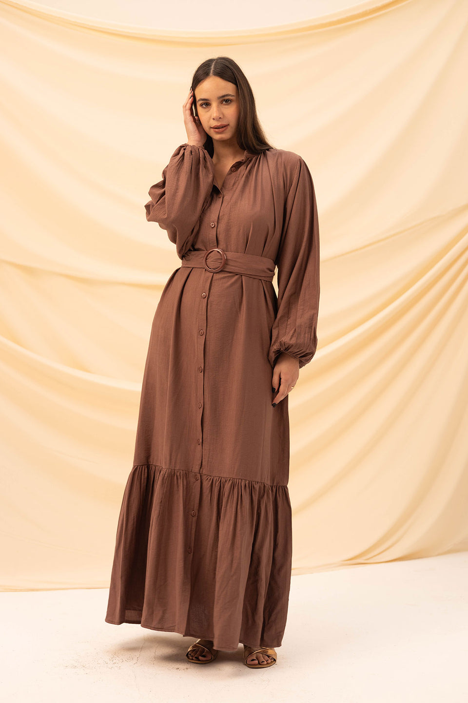 Brown Linen Dress With Belt