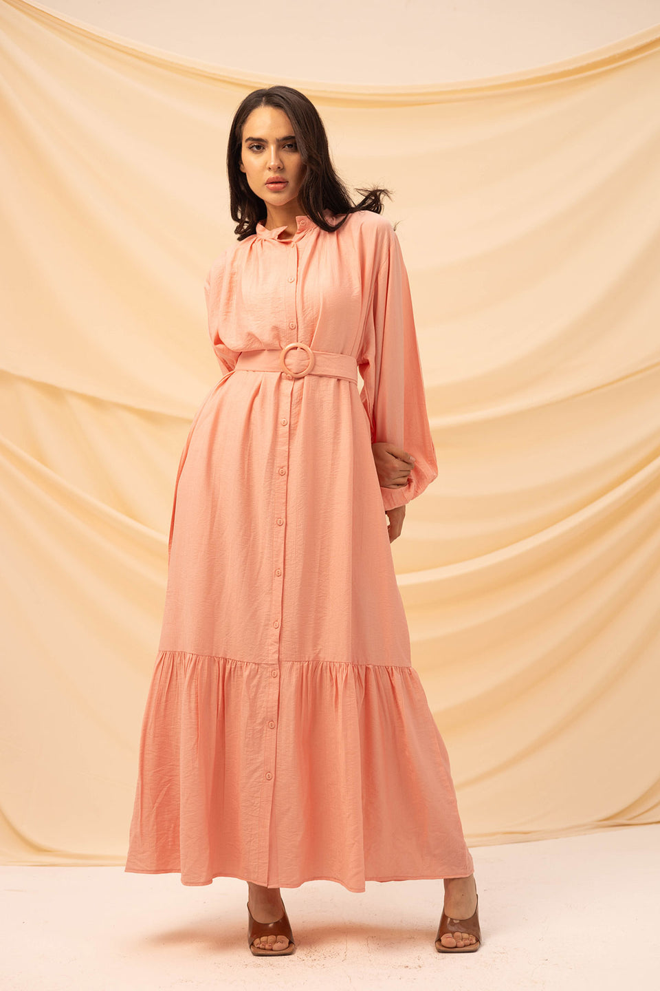 Pink Linen Dress With Belt