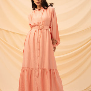 Pink Linen Dress With Belt