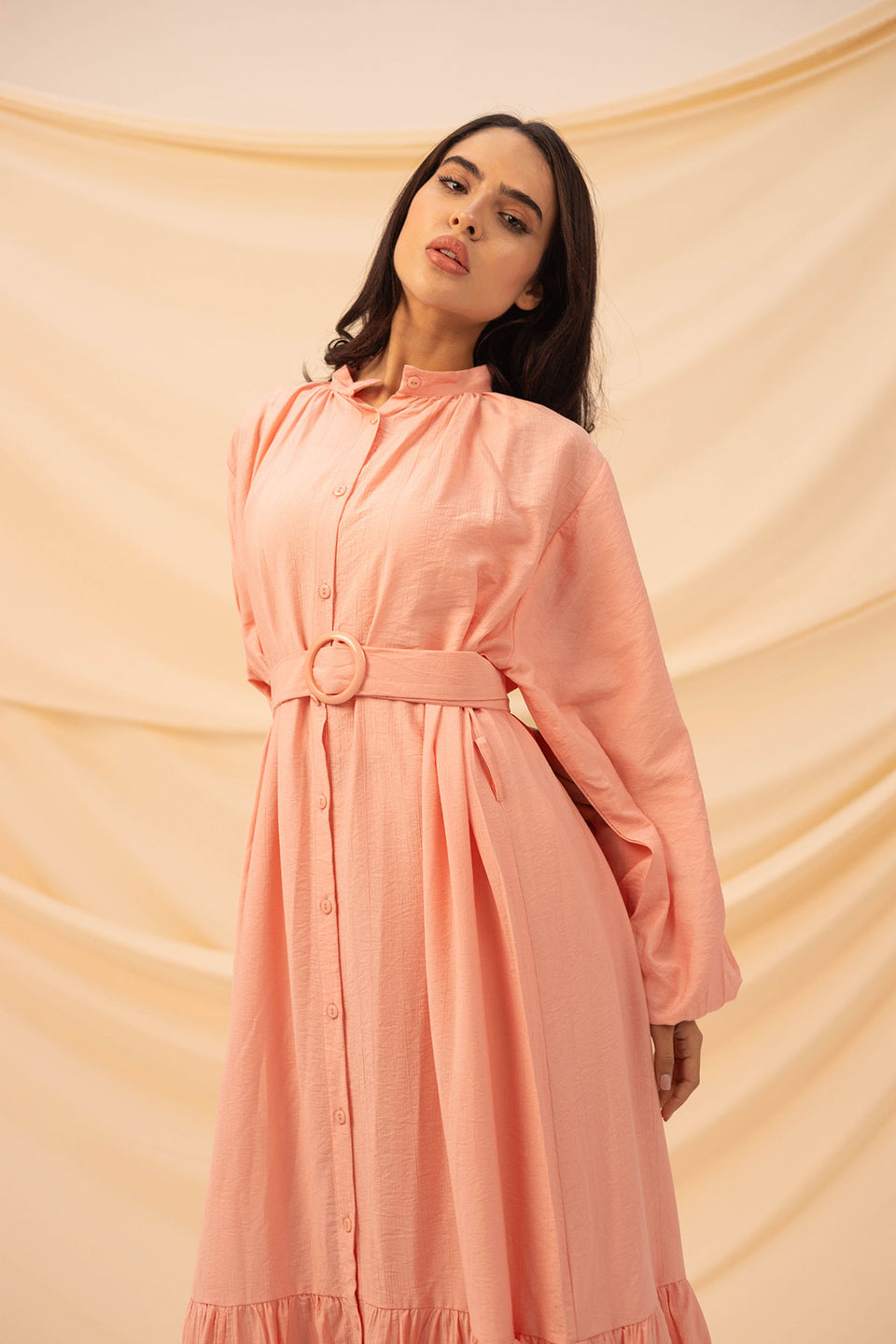 Pink Linen Dress With Belt