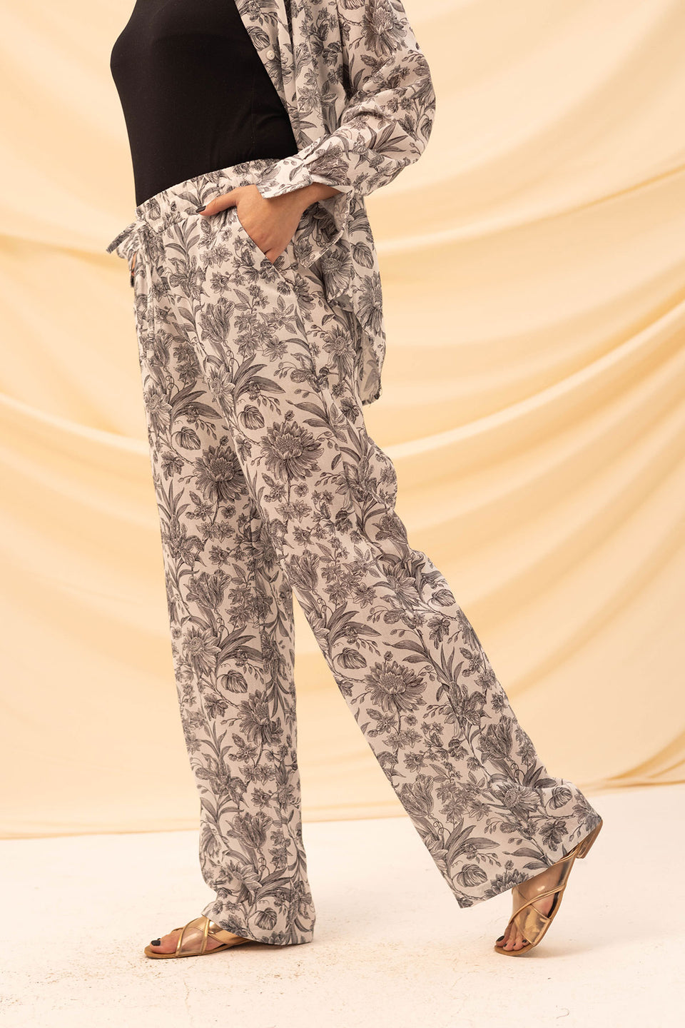 White Patterned Linen Pants