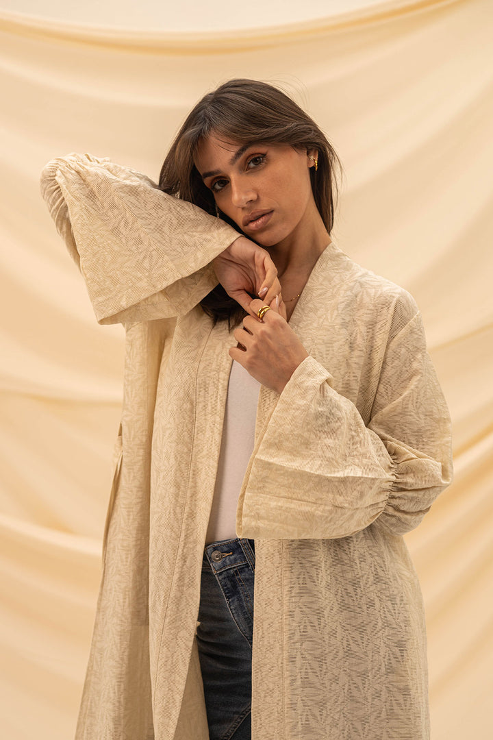 Beige Patterned Flower Cardigan