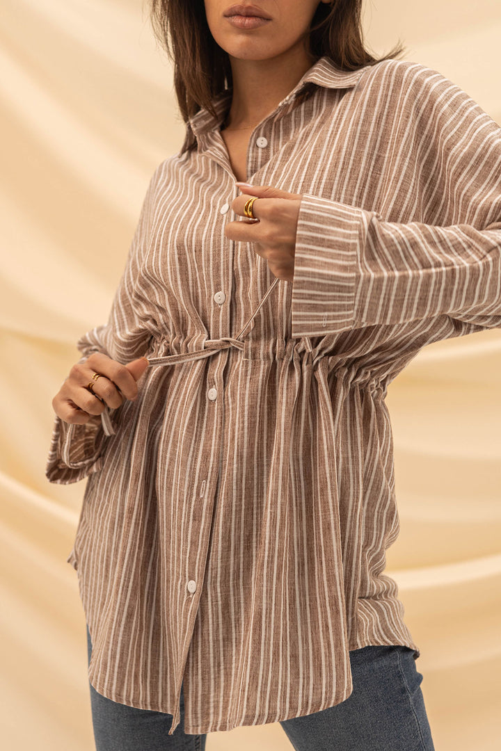 Coffe Striped Tied Shirt