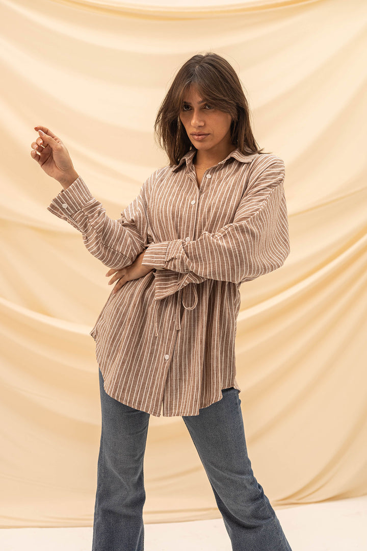 Coffe Striped Tied Shirt