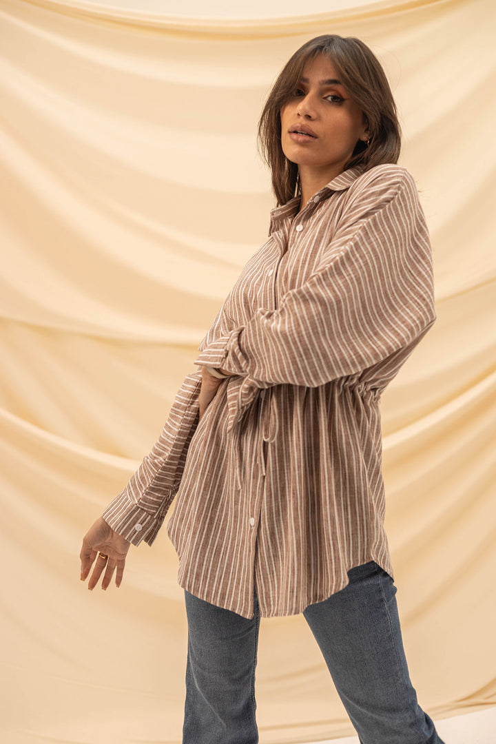 Coffe Striped Tied Shirt