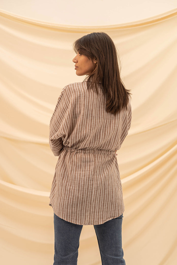 Coffe Striped Tied Shirt