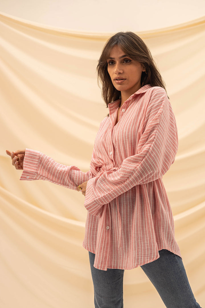 Pink Striped Tied Shirt