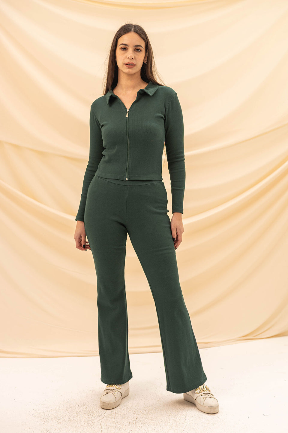 Olive Knitted Zipper Shirt