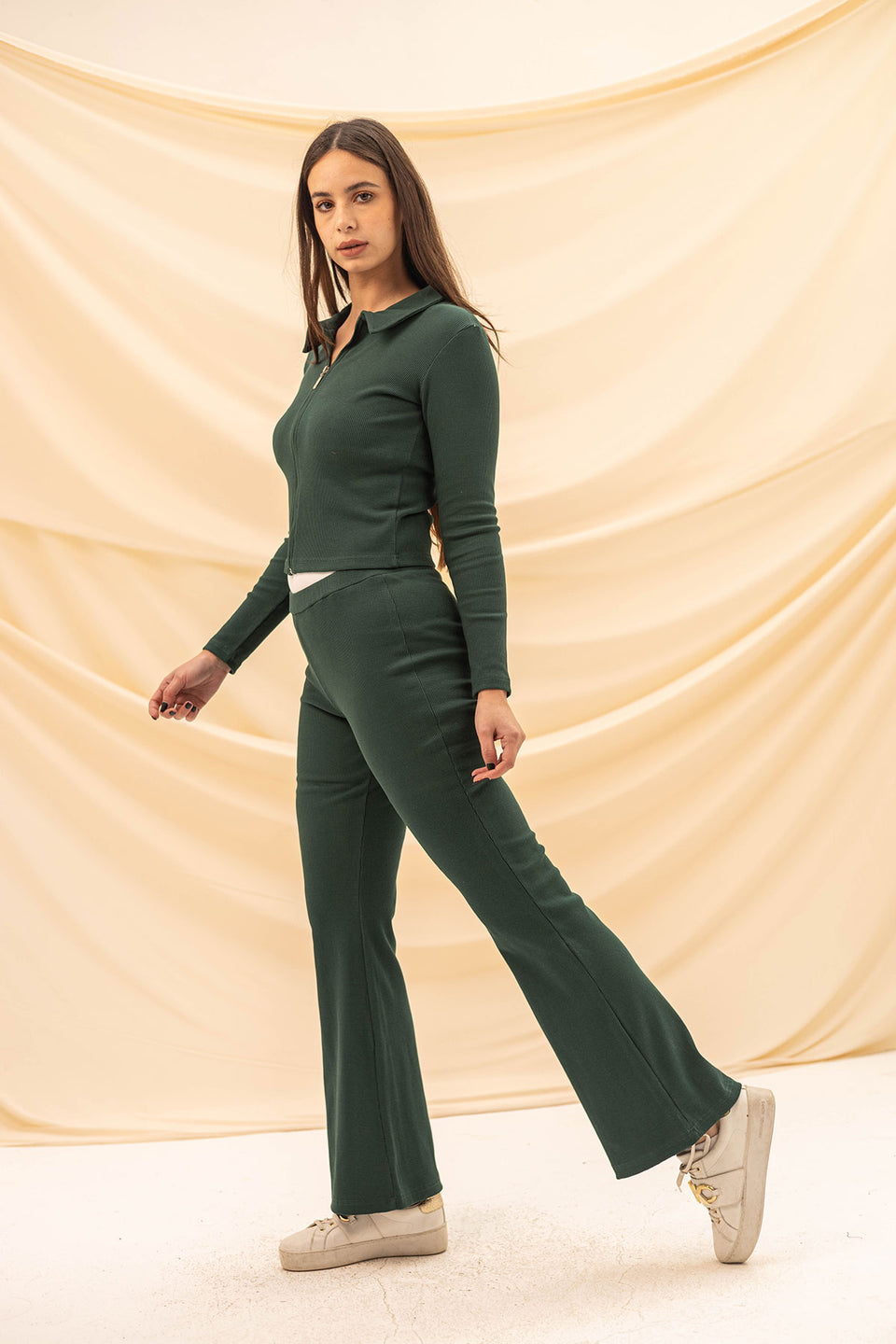 Olive Knitted Zipper Shirt