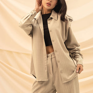 Beige Striped Comfort Formal Shirt