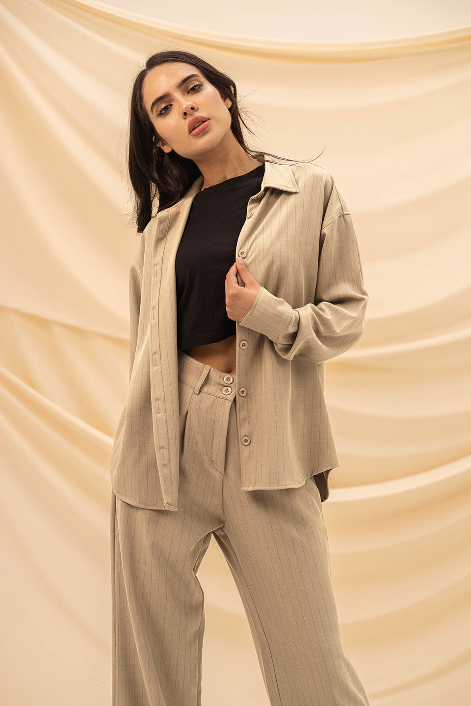 Beige Stripped Comfort Formal Shirt
