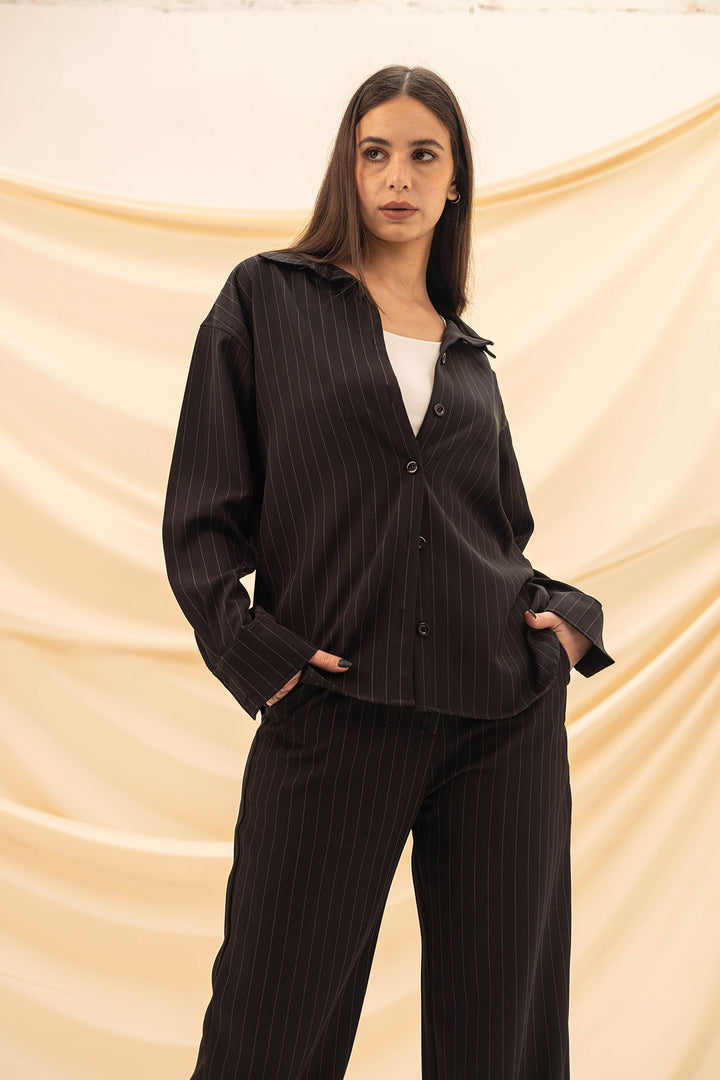 Black Striped Comfort Formal Shirt