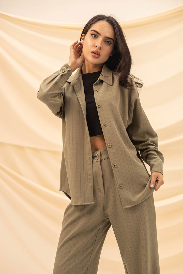Olive Striped Comfort Formal Shirt