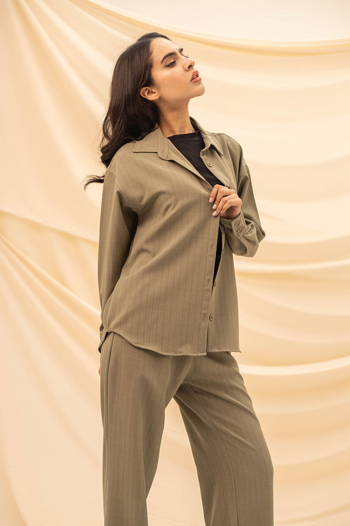 Olive Striped Comfort Formal Shirt