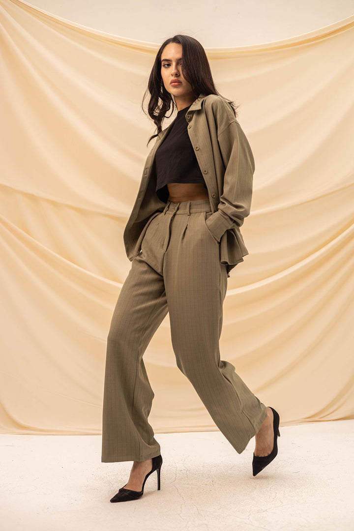 Olive Striped Comfort Formal Shirt