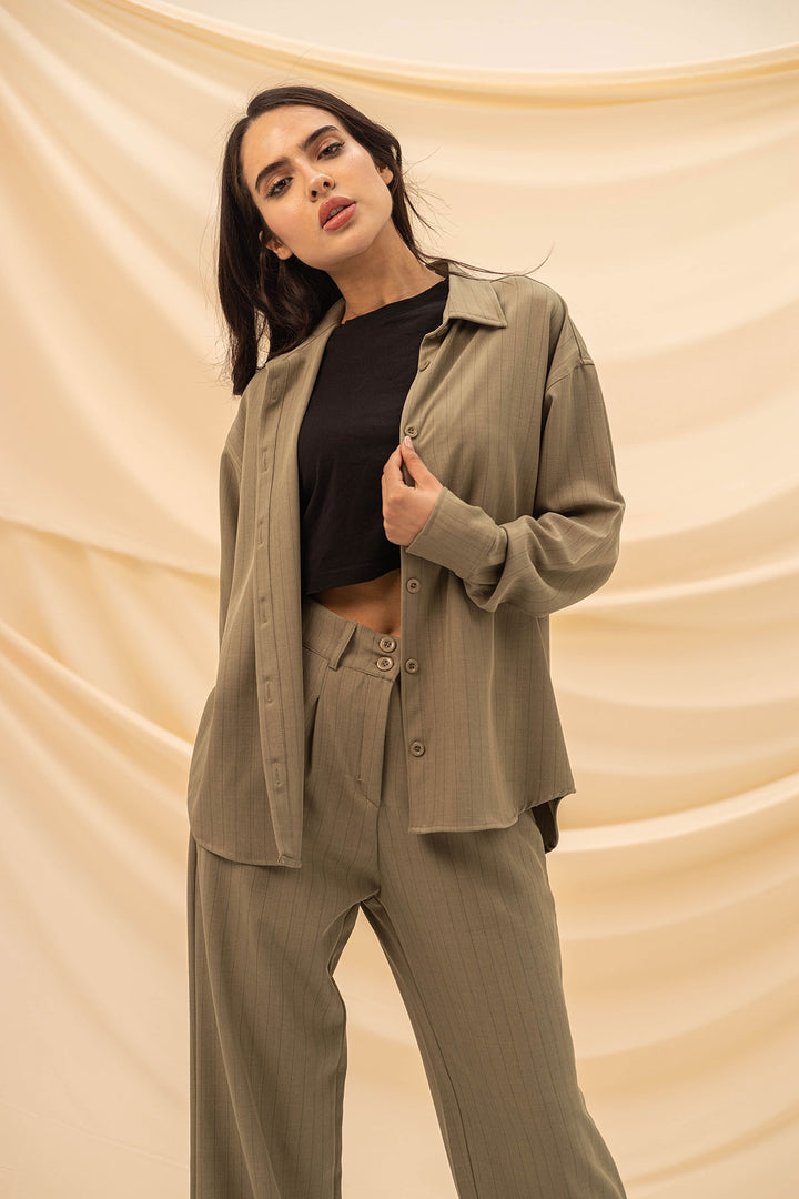 Olive Striped Comfort Formal Shirt