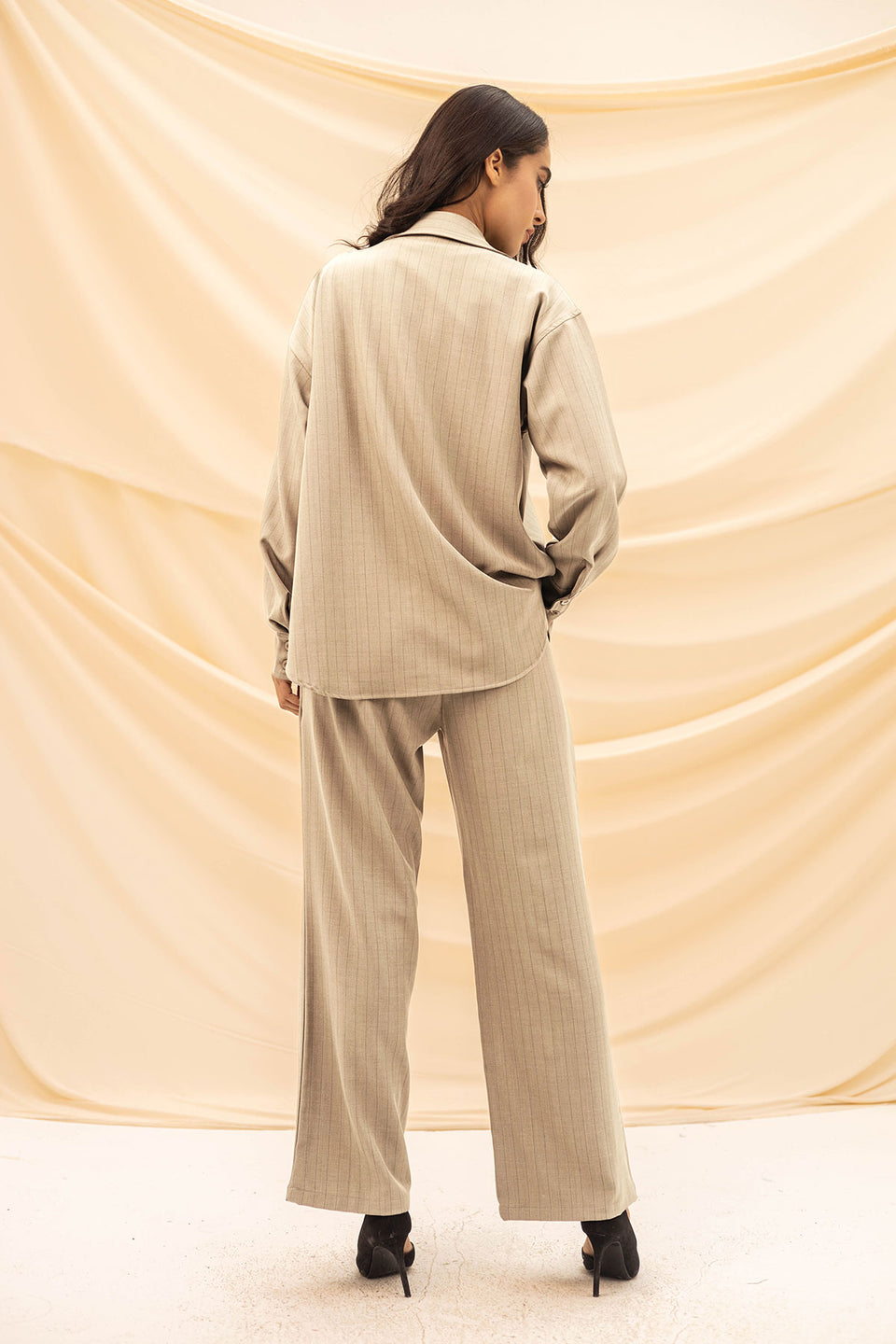 Beige Stripped Comfort Formal Pants