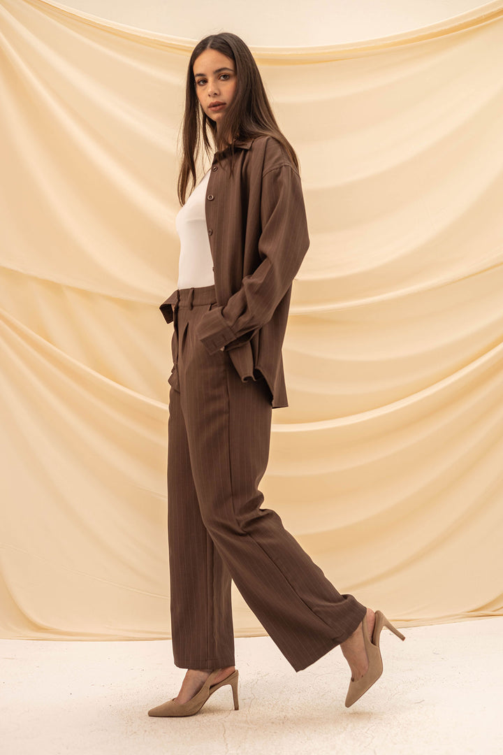 Brown Striped Comfort Formal Pants