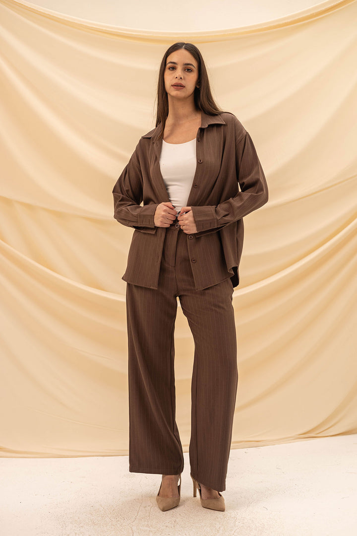 Brown Striped Comfort Formal Pants