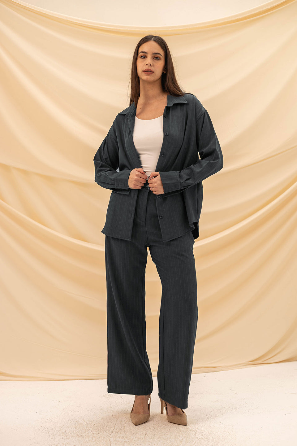 Grey Stripped Comfort Formal Pants