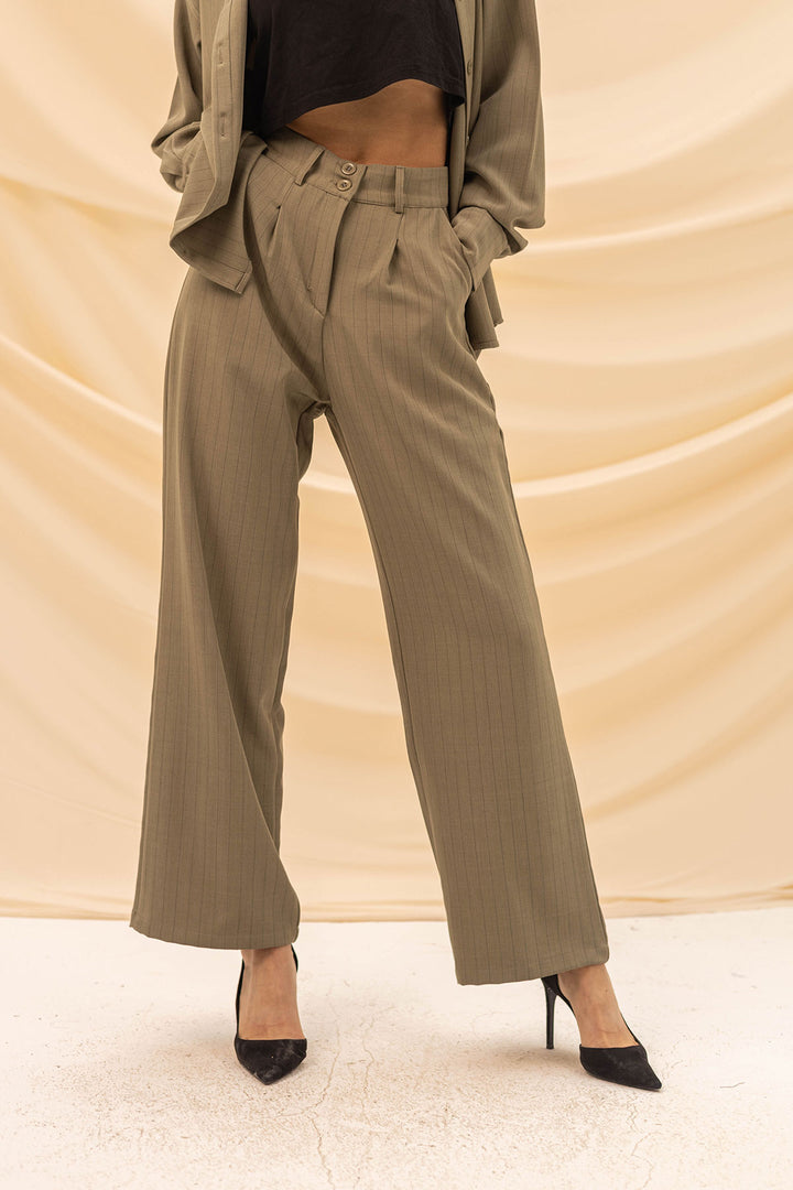 Olive Striped Comfort Formal Pants
