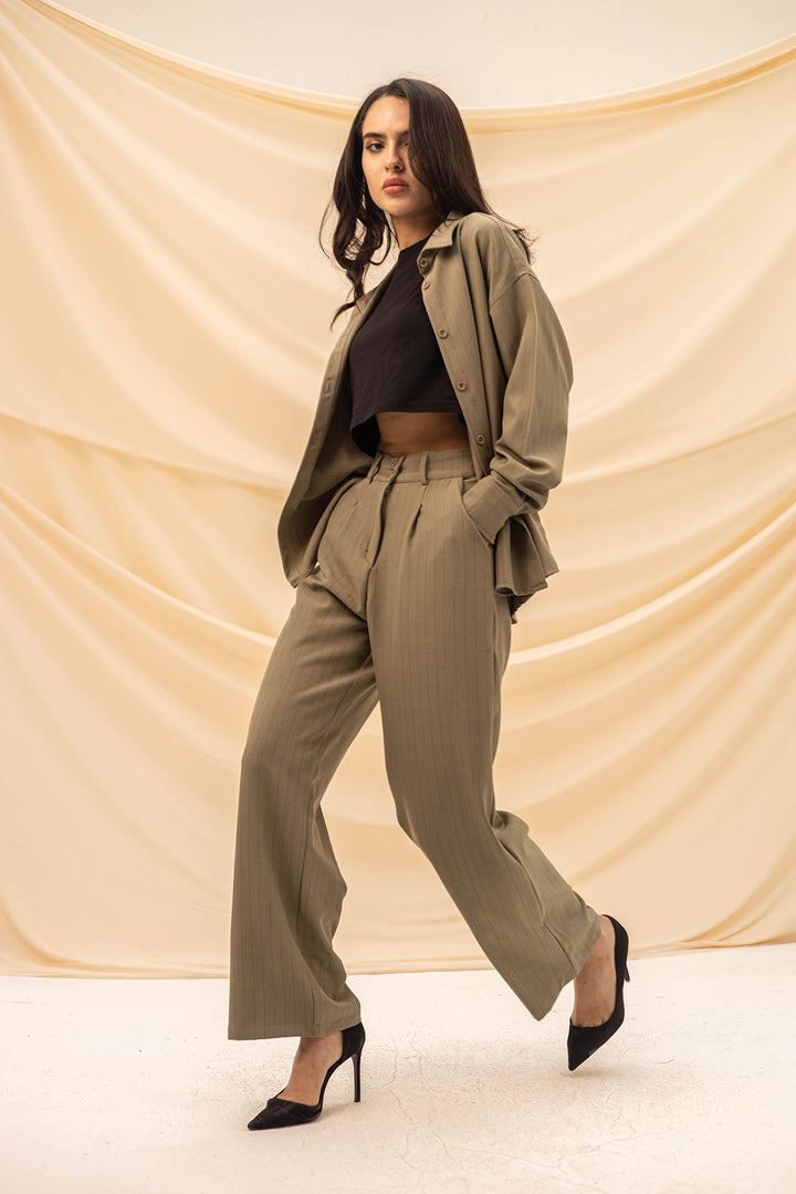 Olive Striped Comfort Formal Pants