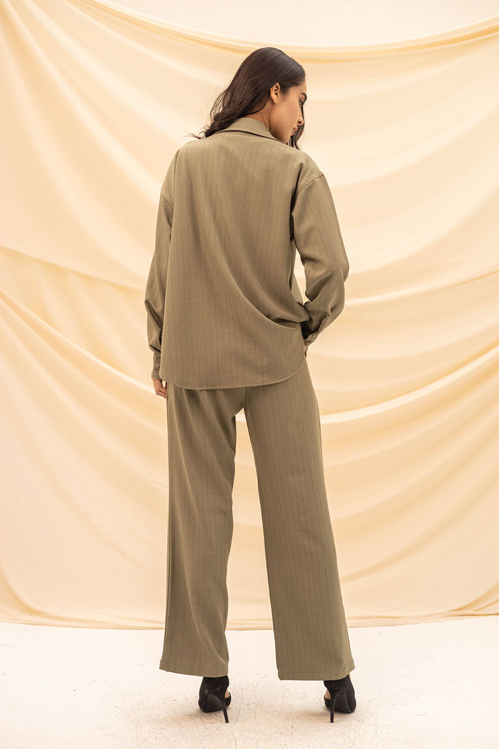 Olive Striped Comfort Formal Pants