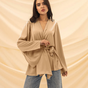 Camel Wrap Tied Stain Blouse