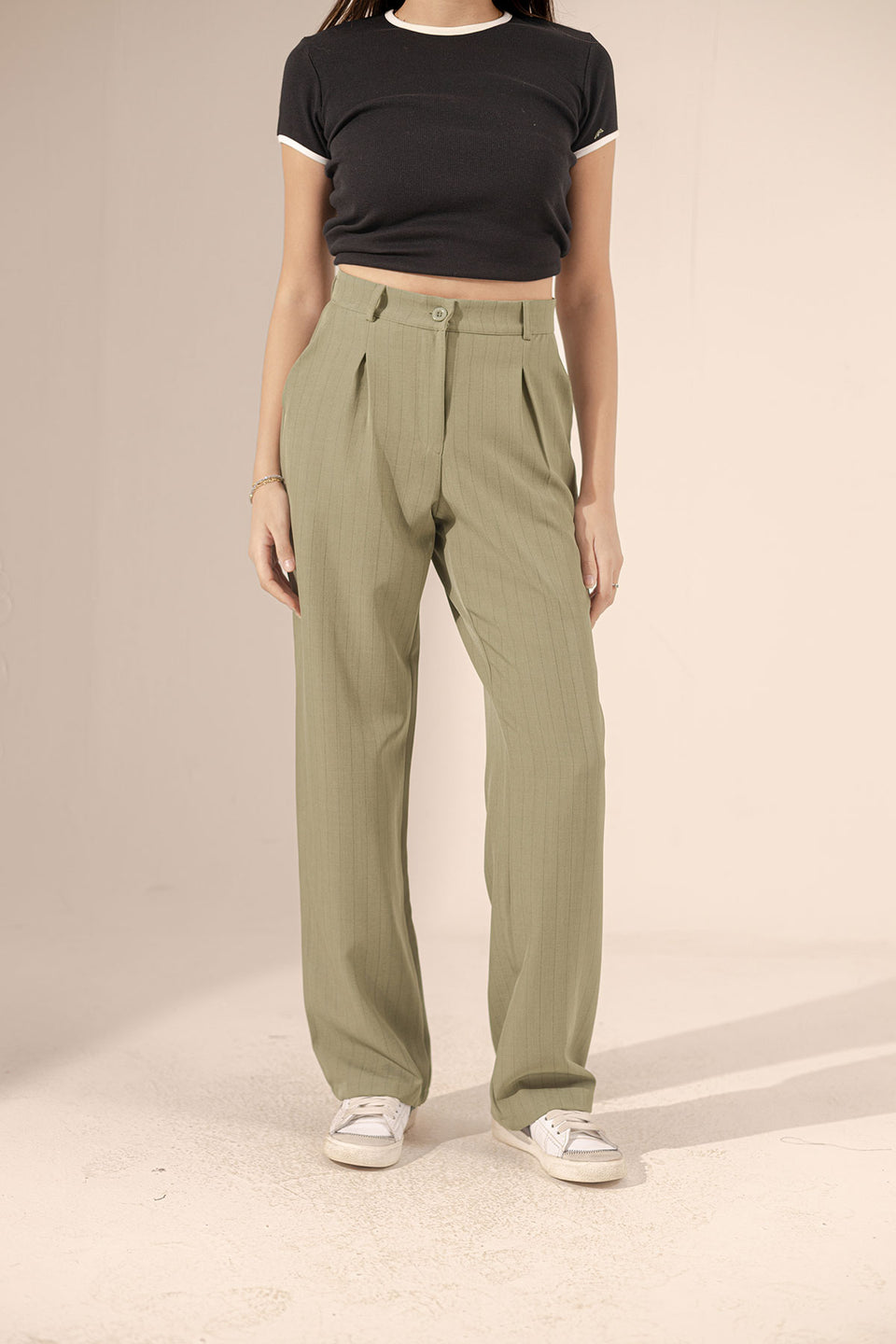 Olive Wide Leg Striped Pants