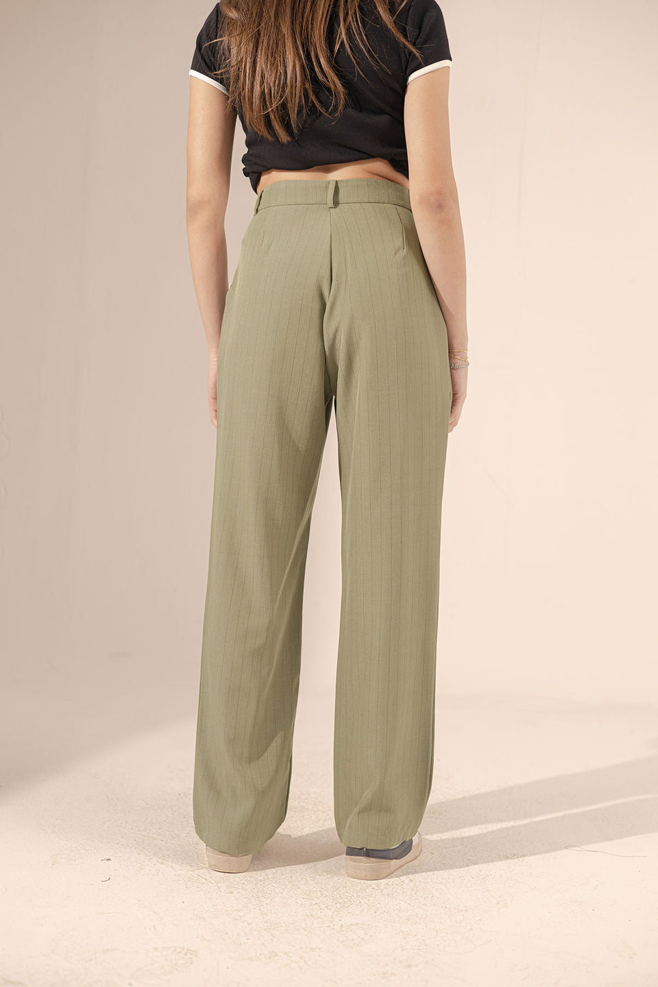 Olive Wide Leg Striped Pants