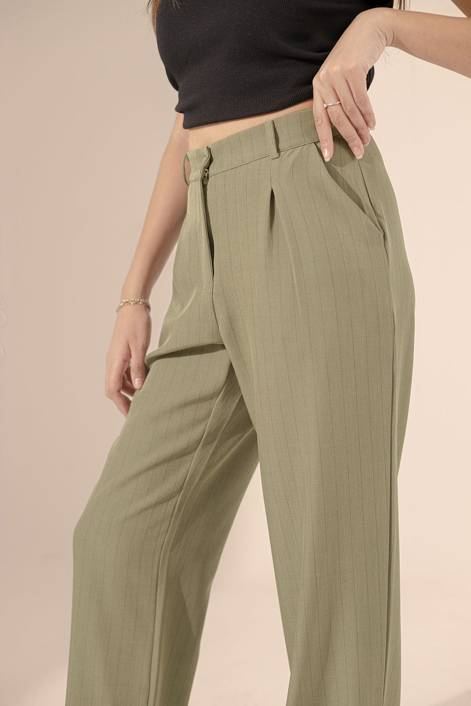 Olive Wide Leg Striped Pants
