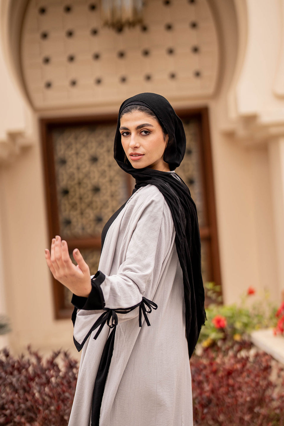 Grey Tied Sleeves Ramadan Abaya