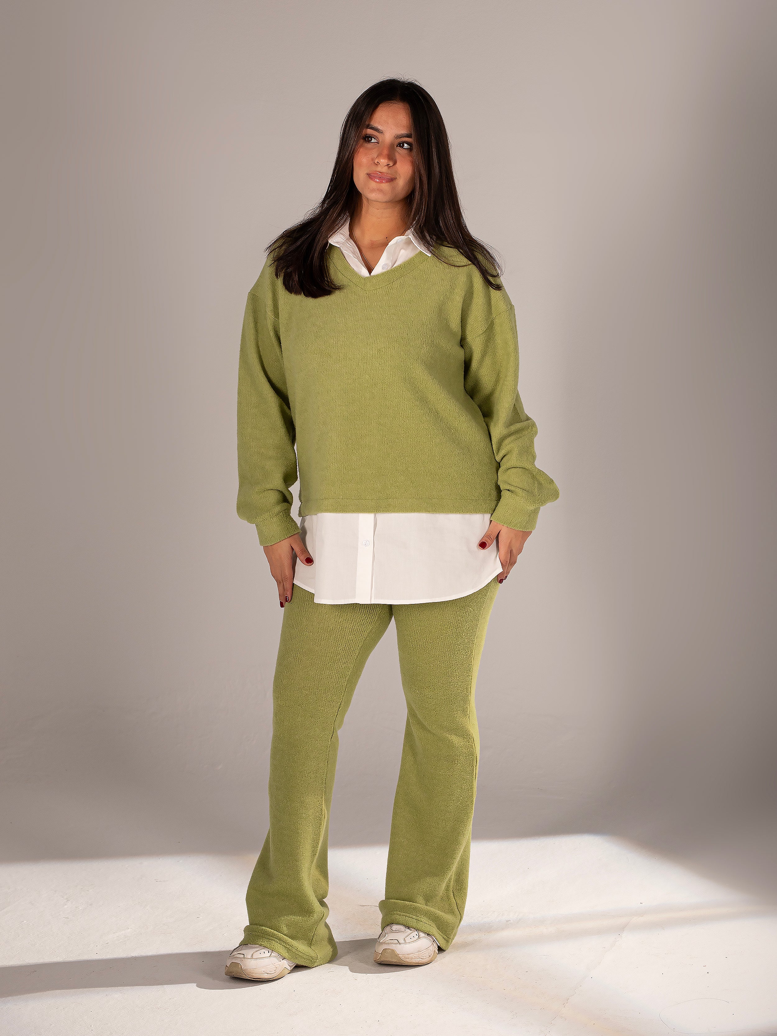 Green Wool Suit With Chemise
