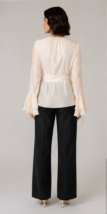Beige Organza Wrap Blouse