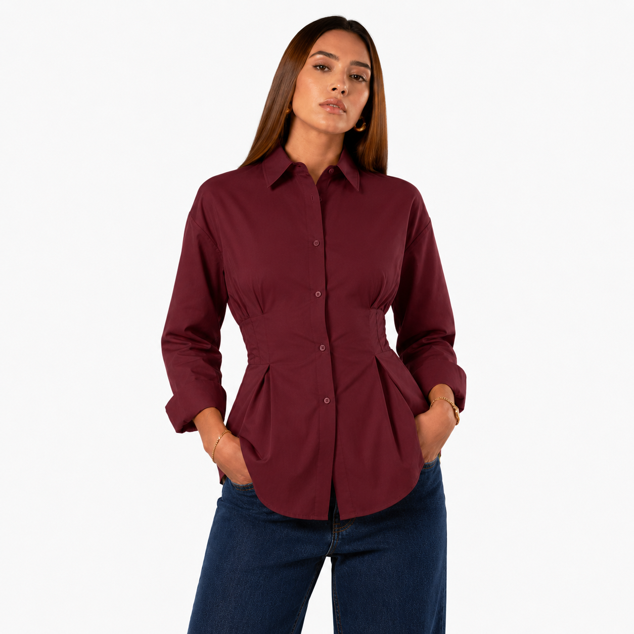 Burgundy Grace Cinched Shirt