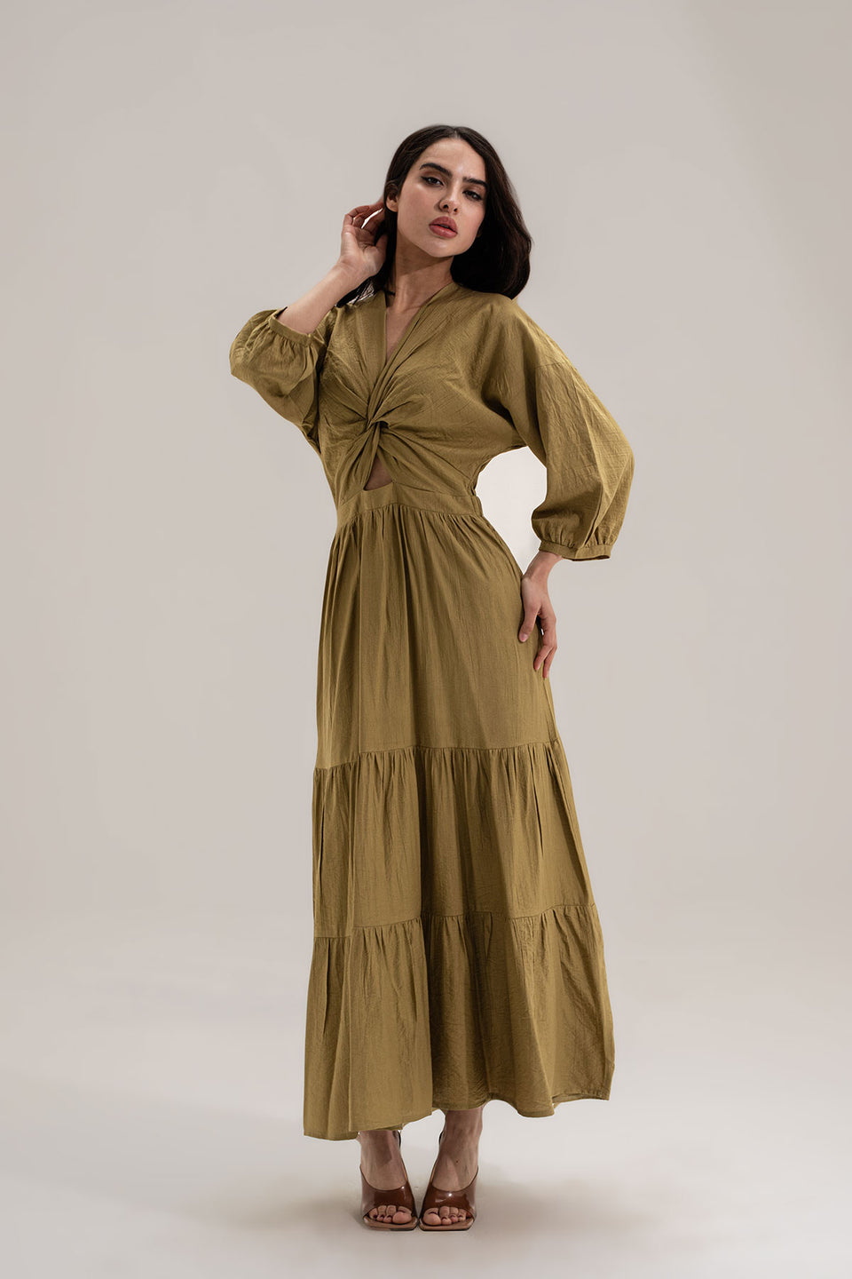 Olive Wrap Summer Dress