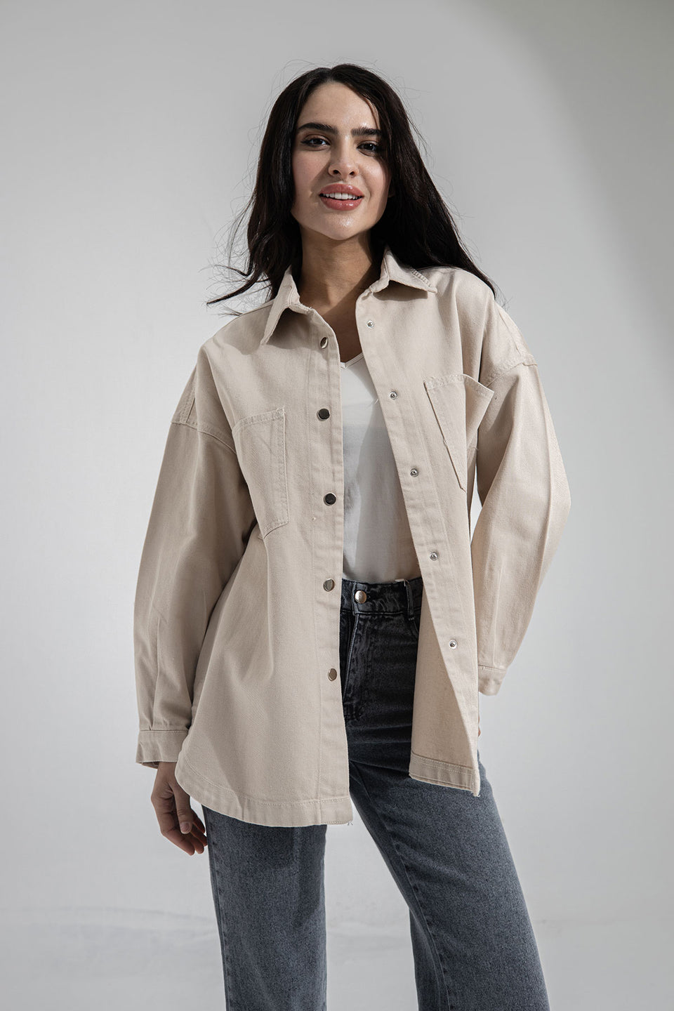 Beige Longsleeves Denim Light Jacket