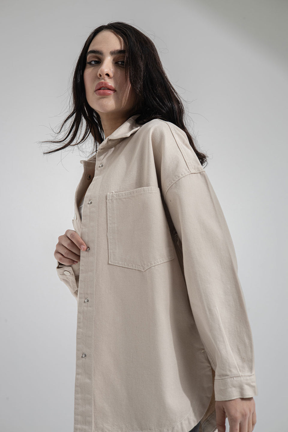 Beige Longsleeves Denim Light Jacket