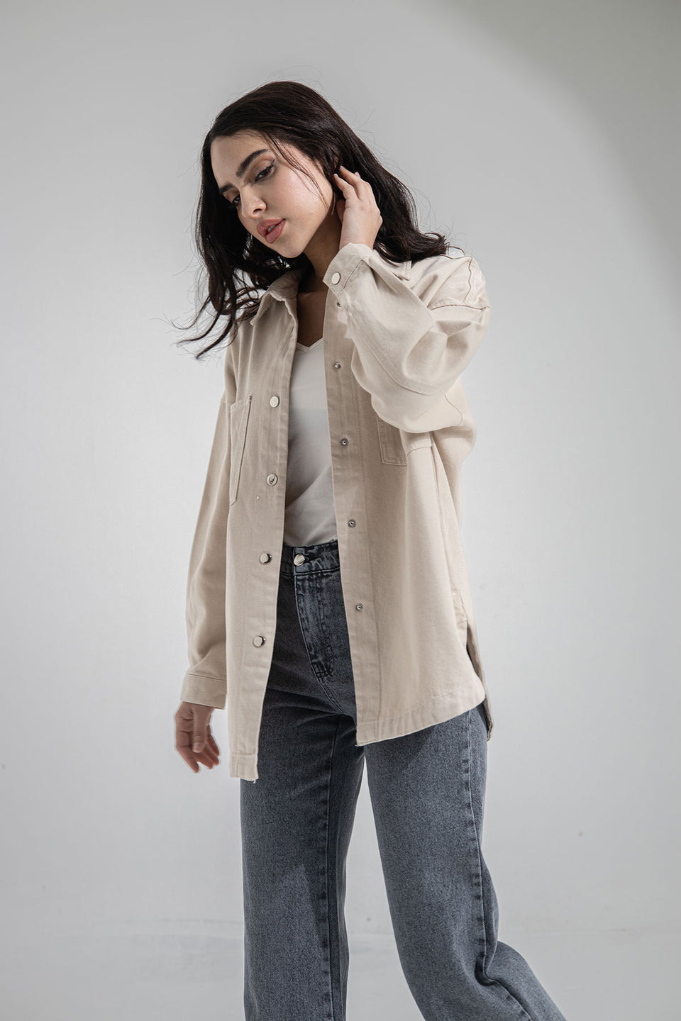 Beige Longsleeves Denim Light Jacket