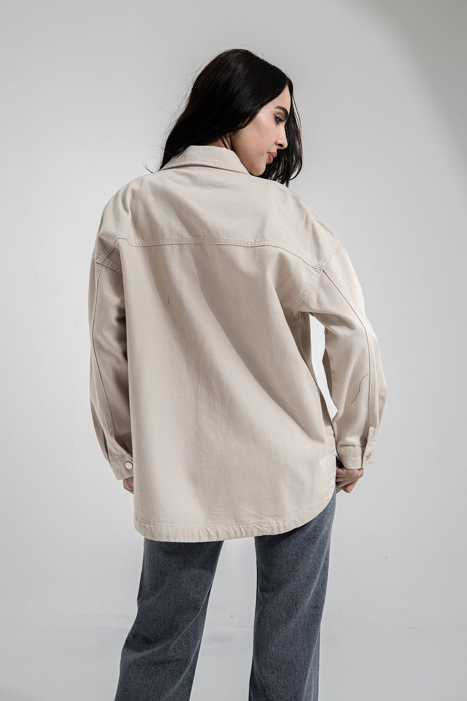 Beige Longsleeves Denim Light Jacket