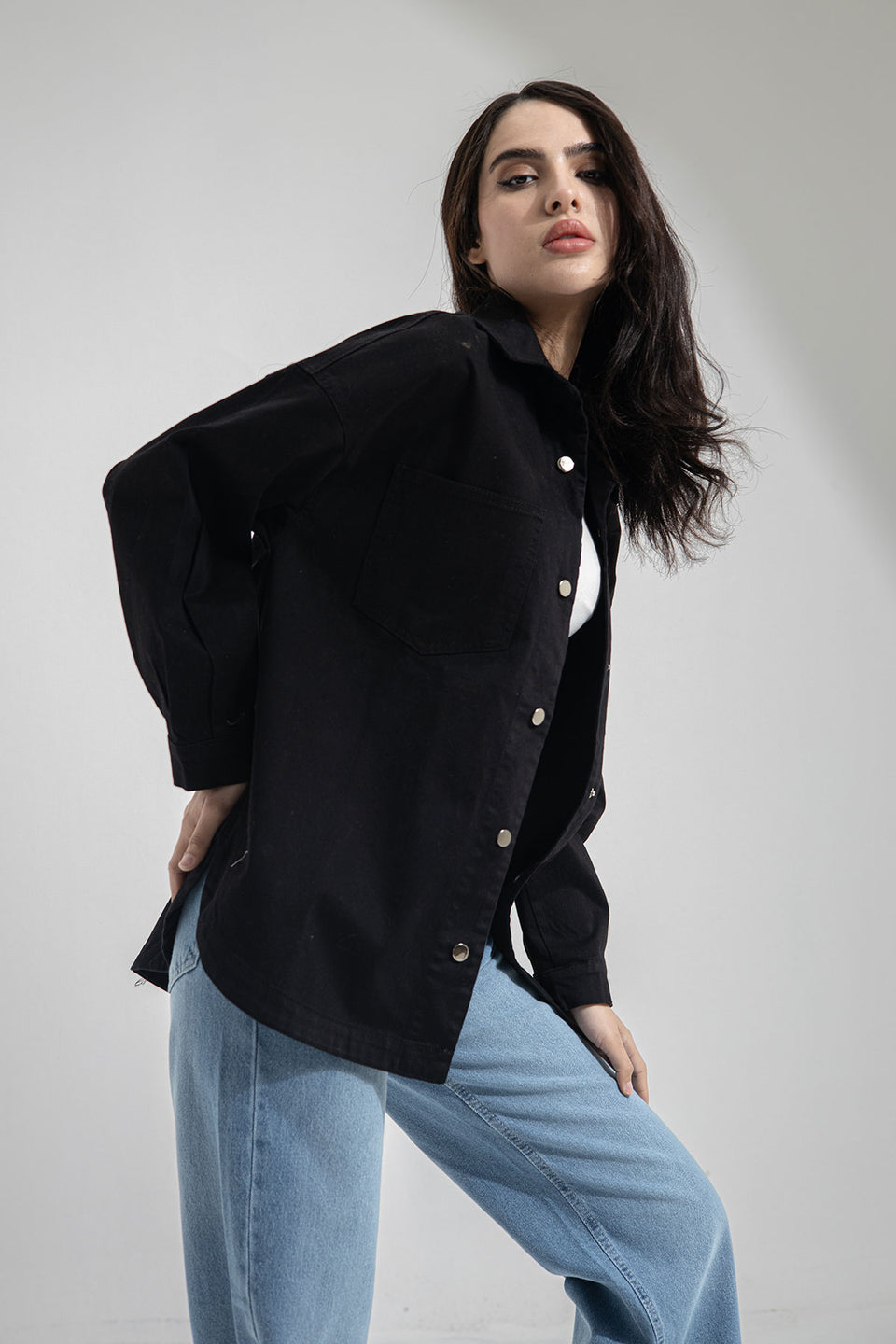 Black Longsleeves Denim Light Jacket