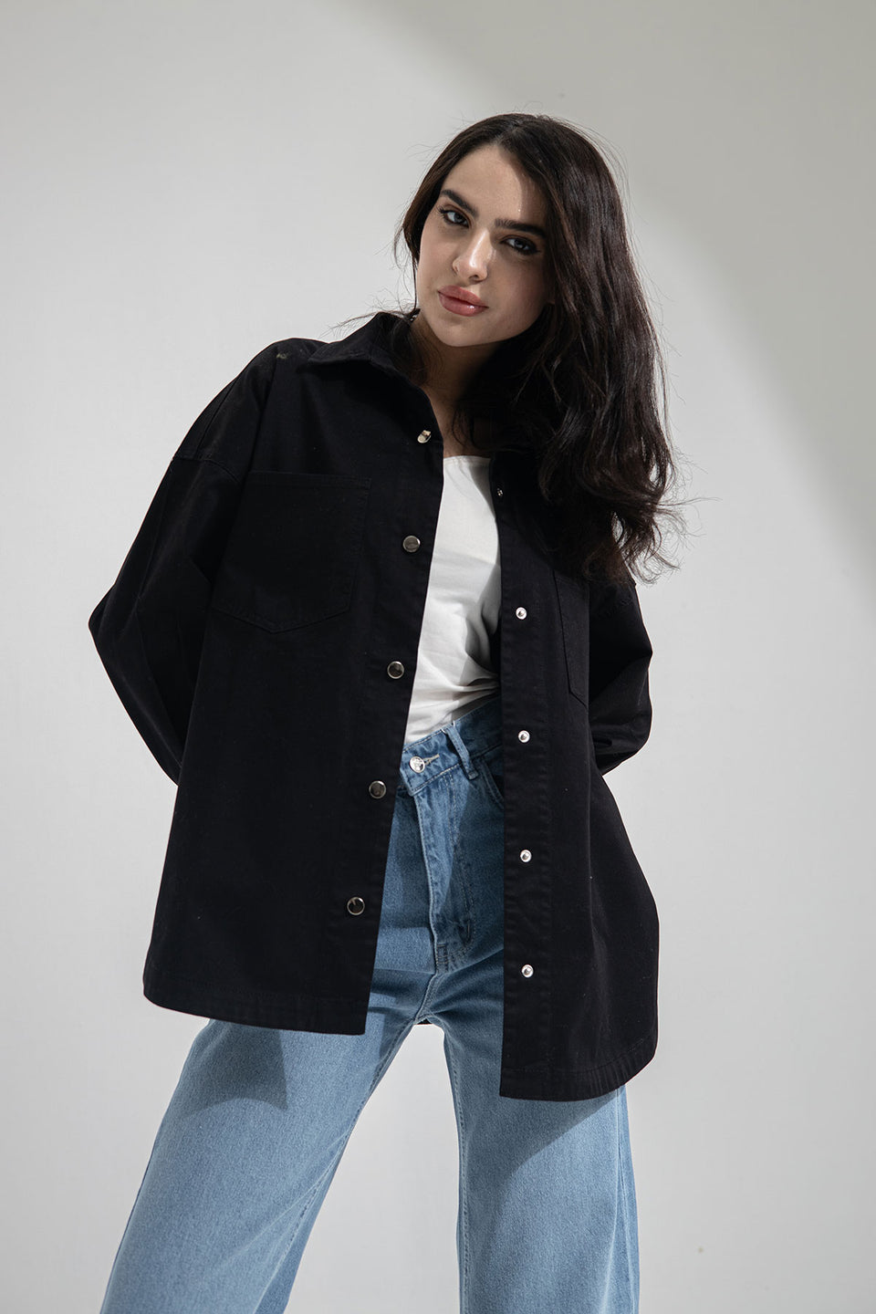 Black Longsleeves Denim Light Jacket